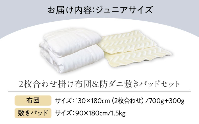 洗える エシカルダウン2枚合わせ掛け布団＆防ダニ敷きパッドセット〈ジュニア〉人工羽毛 エントリーモデル 広島県福山市/イシケン株式会社 2枚組 羽毛布団 羽毛ふとん 肌掛け 日本製 オールシーズン 掛布団 寝具 アレルギー対策 [BAAK149]