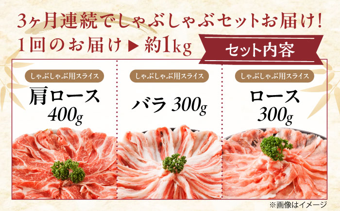 【全3回定期便】「瀬戸のもち豚せと姫」しゃぶしゃぶセット (ロース・肩ロース・バラ) 約1kg   広島県福山市/日本畜産株式会社  豚肉 しゃぶしゃぶ ロース 肩ロース バラ肉 [BAER038]