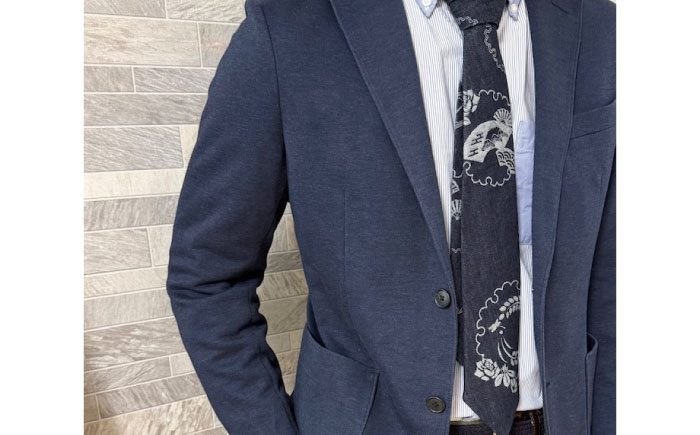 ネクタイ 和福デニムネクタイ ネイビー 富士山柄 デニム ネクタイ 和装小物 紳士服 メンズ ファッション ビジネス カジュアル フォーマル スーツ 広島県福山市/RIBIAN [BAGM005]