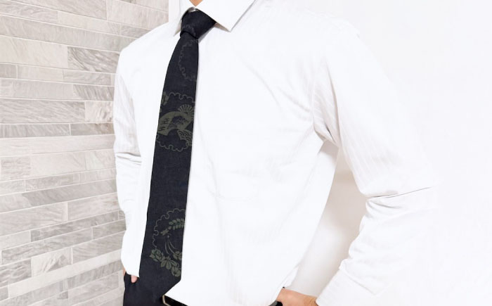 ネクタイ 和福デニムネクタイ グリーン 富士山柄 デニム ネクタイ 和装小物 紳士服 メンズ ファッション ビジネス カジュアル フォーマル スーツ  広島県福山市/RIBIAN [BAGM007]