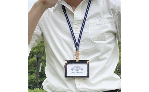 【紺に白筋】眞田紐 ネックストラップ（福山デニムとジビエレザーの名札ケース専用） 広島県福山市/インディレザー ストラップ ケース 名札 伝統工芸 和風 [BAAN002]