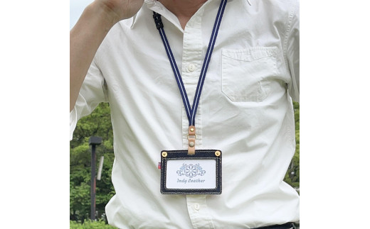 【遠州柄 橙】眞田紐 ネックストラップ（福山デニムとジビエレザーの名札ケース専用） 広島県福山市/インディレザー ストラップ ケース 名札 伝統工芸 和風 [BAAN003]