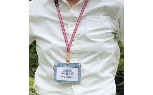 【市松模様 赤・白】眞田紐 ネックストラップ（福山デニムとジビエレザーの名札ケース専用） 広島県福山市/インディレザー ストラップ ケース 名札 伝統工芸 和風 [BAAN004]