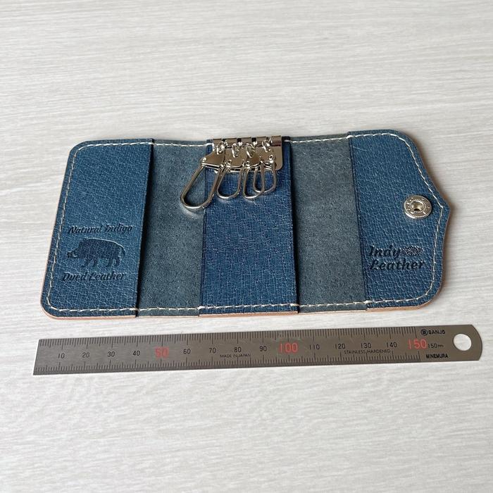 藍染ジビエレザー(猪)のキーケース 広島県福山市/インディレザー ケース 鍵 革 レザー メンズ レディース [BAAN008]