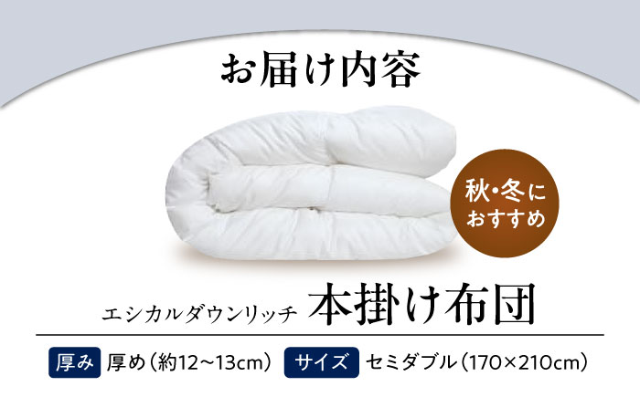 洗える 人工羽毛 本掛け布団 セミダブル エシカルダウンリッチ 広島県福山市/イシケン株式会社 羽毛 ふとん 軽い 日本製 秋 冬 寝具 アレルギー対策 サステナブル [BAAK109]