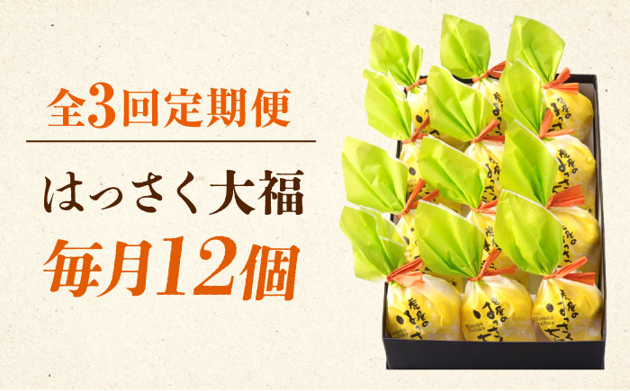 【全3回定期便】お菓子 はっさく大福12個入 お菓子 大福 八朔 柑橘 みかん オレンジ 餅 ギフト お取り寄せ スイーツ フルーツ大福 ご当地 菓子 おかし デザート 食品 人気 おすすめ 広島県福山市/株式会社虎屋本舗 [BADH014]