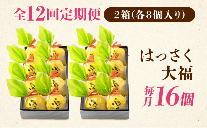 【全12回定期便】お菓子 はっさく大福8個入×2　 お菓子 大福 八朔 柑橘 みかん オレンジ 餅 ギフト お取り寄せ スイーツ フルーツ大福 ご当地 菓子 おかし デザート 食品 人気 おすすめ 広島県福山市/株式会社虎屋本舗 [BADH028]