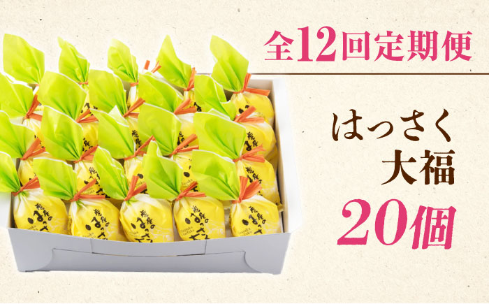 【全12回定期便】お菓子 はっさく大福20個入　 お菓子 大福 八朔 柑橘 みかん オレンジ 餅 ギフト お取り寄せ スイーツ フルーツ大福 ご当地 菓子 おかし デザート 食品 人気 おすすめ 広島県福山市/株式会社虎屋本舗 [BADH032]