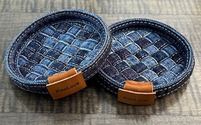 雑貨 デニム加工職人の手仕事から生まれた『デニムループ スクエアコースターとミニトレイセット』 (市松) デニム 雑貨 コースター トレー 詰合せ セット 広島県福山市/株式会社四川 [BADK016]