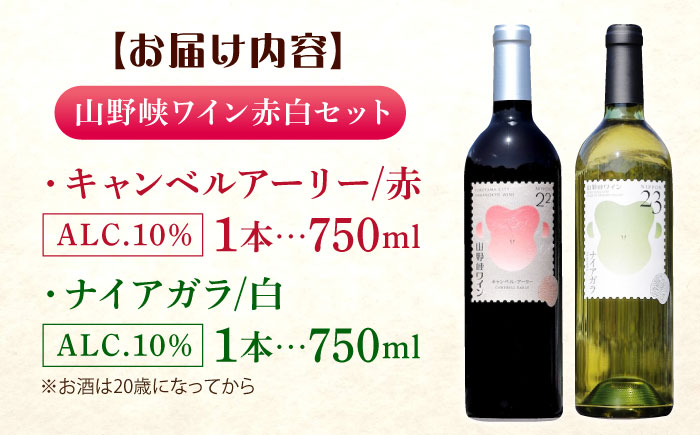 山野峡ワイン　赤白セット　キャンベル・ナイアガラ 広島県福山市/株式会社福山健康舎(山野峡大田ワイナリー) 山野峡ワイン 福山 広島 ワイン 福山市 ぶどう ワイナリー [BADO008]