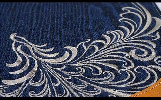 ブックカバー ノートカバー セミB5 刺繍仕上げ ブックカバー デニム ノート 本 カバー 文庫本 お洒落 おしゃれ 木製 本革 広島県福山市/有限会社アルファ企画 [BAFB015]
