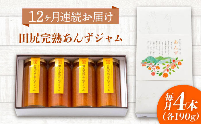【全12回定期便】 ジャム 田尻完熟あんずジャム (4本)　ジャム 果物 あんず パン 甘い 菓子 朝ごはん 広島県福山市/有限会社勉強堂 [BAFL010]
