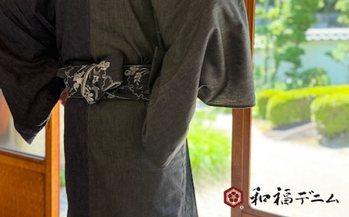 着物 和福デニム男性用着物＆帯 服 和装 きもの 帯 メンズ デニム デニム着物 広島県福山市/RIBIAN [BAGM001]