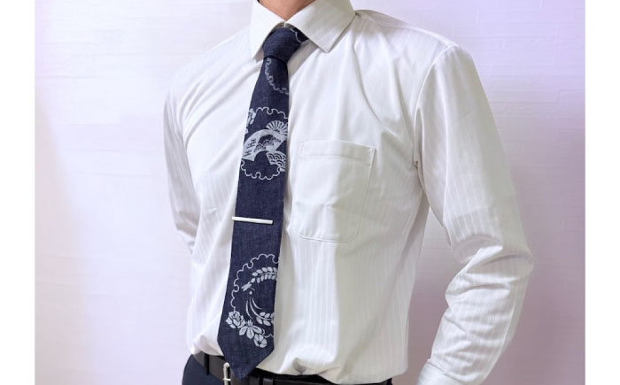 ネクタイ 和福デニムネクタイ ネイビー 富士山柄 デニム ネクタイ 和装小物 紳士服 メンズ ファッション ビジネス カジュアル フォーマル スーツ 広島県福山市/RIBIAN [BAGM005]