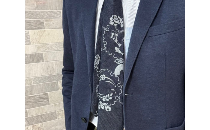 ネクタイ 和福デニムネクタイ ネイビー 鯉柄 デニム ネクタイ 和装小物 紳士服 メンズ ファッション ビジネス カジュアル フォーマル スーツ 広島県福山市/RIBIAN [BAGM006]