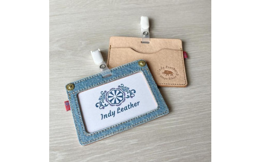 【ライトブルー】福山デニムとジビエレザー の名札・IDカードケース 広島県福山市/インディレザー ケース 名札 本革 レザー おしゃれ デニム [BAAN007]
