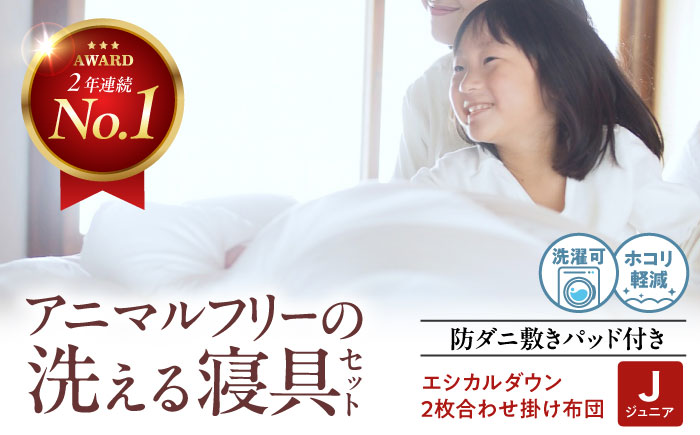 洗える エシカルダウン2枚合わせ掛け布団＆防ダニ敷きパッドセット〈ジュニア〉人工羽毛 エントリーモデル 広島県福山市/イシケン株式会社 2枚組 羽毛布団 羽毛ふとん 肌掛け 日本製 オールシーズン 掛布団 寝具 アレルギー対策 [BAAK149]