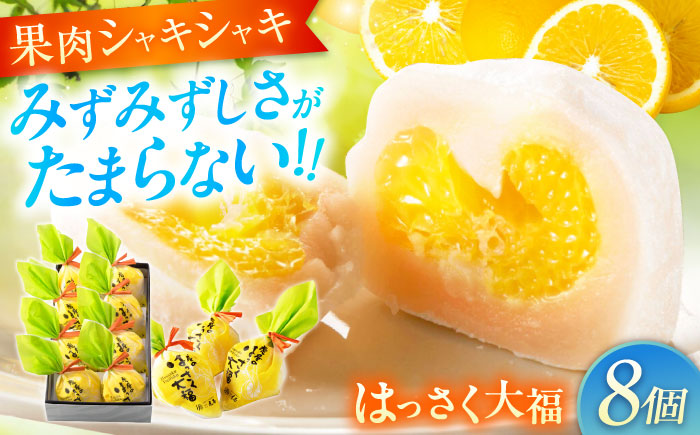 【年内発送】お菓子 はっさく大福8個入　 お菓子 大福 八朔 柑橘 みかん オレンジ 餅 ギフト お取り寄せ スイーツ フルーツ大福 ご当地 菓子 おかし デザート 食品 人気 おすすめ 広島県福山市/株式会社虎屋本舗 [BADH021]