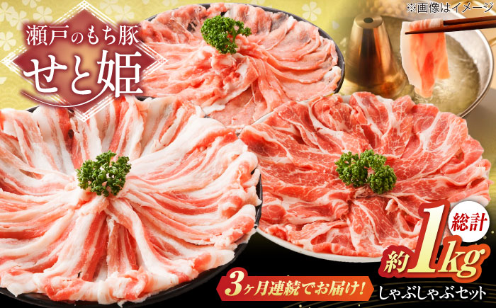 【全3回定期便】「瀬戸のもち豚せと姫」しゃぶしゃぶセット (ロース・肩ロース・バラ) 約1kg   広島県福山市/日本畜産株式会社  豚肉 しゃぶしゃぶ ロース 肩ロース バラ肉 [BAER038]