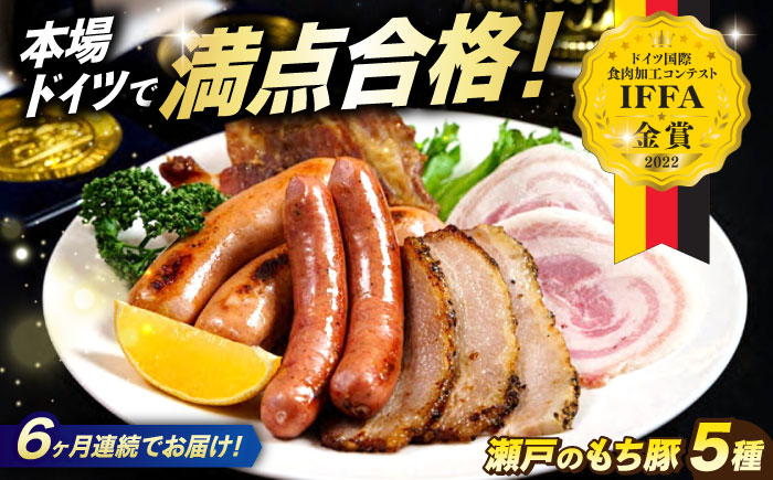 【全6回定期便】「瀬戸のもち豚」IFFA2022金賞受賞5点セット 広島県福山市/日本畜産株式会社 ハム ベーコン ソーセージ ウインナー 詰め合わせ ギフト [BAER074]
