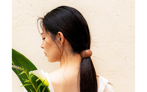 【シングルtype】天然木のヘアアクセサリー「ポニーフック・灯」