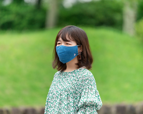 備後絣　うす紺　立体美マスク　レギュラー　女性サイズ　2枚組