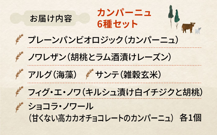 【冷凍】カンパーニュ6種セット パン 詰め合わせ ハード系 カンパーニュ 冷凍 保存 国産 パン 人気 三次市/麦麦 [APCI010]