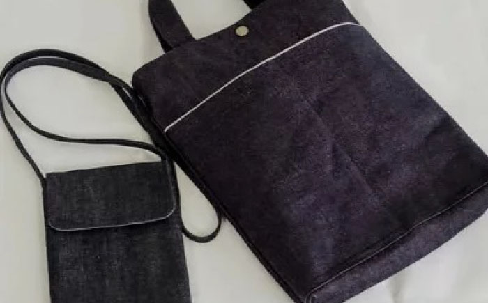 デニムのトートバッグ（A4）＆スマホポーチショルダーふた付 三次市/きさ商工支援センター [APAW002]