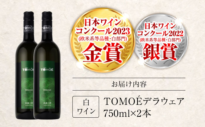 TOMOEデラウェア 白ワイン やや辛口 750ml×2本 ワイン 受賞 ギフト 広島 人気 おうち ディナー ランチ お酒 パーティー わいん 三次市 / 広島三次ワイナリー [APAZ089]