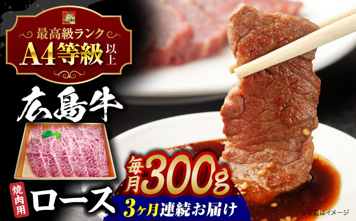 【全3回定期便】広島牛 ロース肉 焼肉用 300g 三次市 / 広島三次ワイナリー [APAZ078]