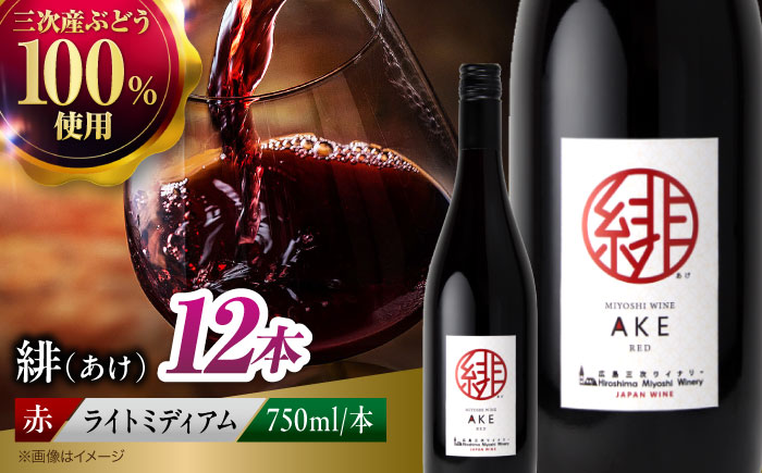 緋 ～あけ～ 赤ワイン ライトミディアム 750ml×12本 ワイン ギフト 三次産 ブドウ ぶどう 人気 おうち ディナー ランチ お酒 パーティー わいん 三次市 / 広島三次ワイナリー [APAZ096]