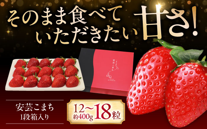 【先行予約】いちご 一段箱 ＜2026年1月以降順次発送＞水素水で育ったいちご「安芸こまち」1段箱入り（約400g）（12粒～18粒入） 低農薬 苺 イチゴ 高級 フルーツ 果物 ベリー ギフト 贈答 三次市/田中電機工業 [APBI002]