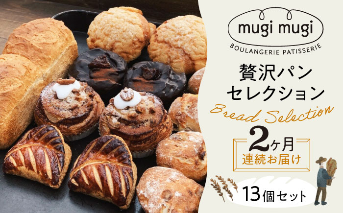 【全2回定期便】【冷凍】mugimugiの贅沢セレクション13個セット パン 詰め合わせ 人気 パン屋 三次市/麦麦 [APCI004]