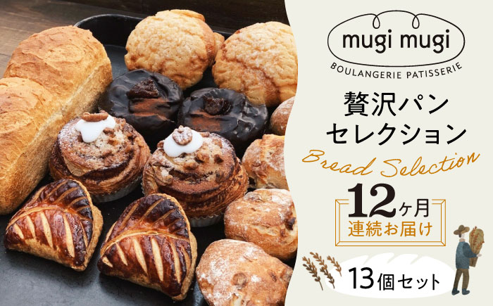 【全12回定期便】【冷凍】mugimugiの贅沢セレクション13個セット パン 詰め合わせ 人気 パン屋 三次市/麦麦 [APCI007]