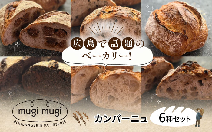 【冷凍】カンパーニュ6種セット パン 詰め合わせ ハード系 カンパーニュ 冷凍 保存 国産 パン 人気 三次市/麦麦 [APCI010]