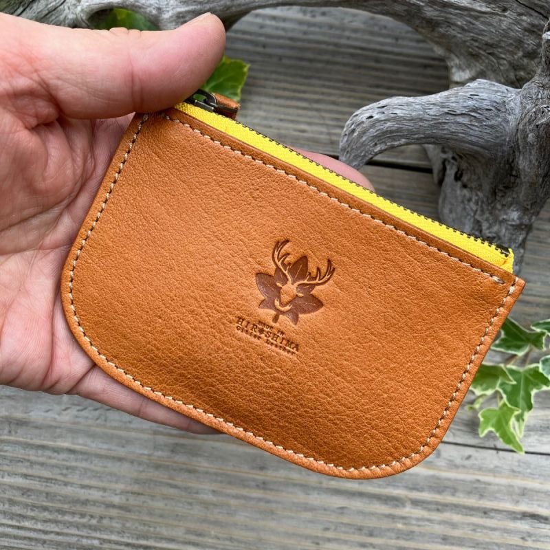 広島ジビエレザー　東広島産天然鹿革　本革ファスナー小銭入れ お札もカードも入るコインケース　【02キャメル】