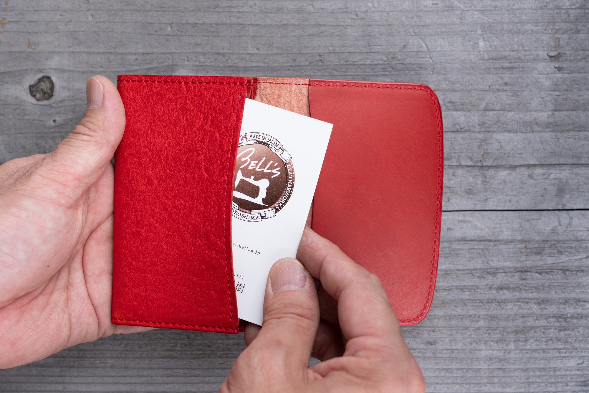 広島ジビエレザー　東広島産天然鹿革　本革名刺入れ　カード入れにもおすすめ　【03レッド】