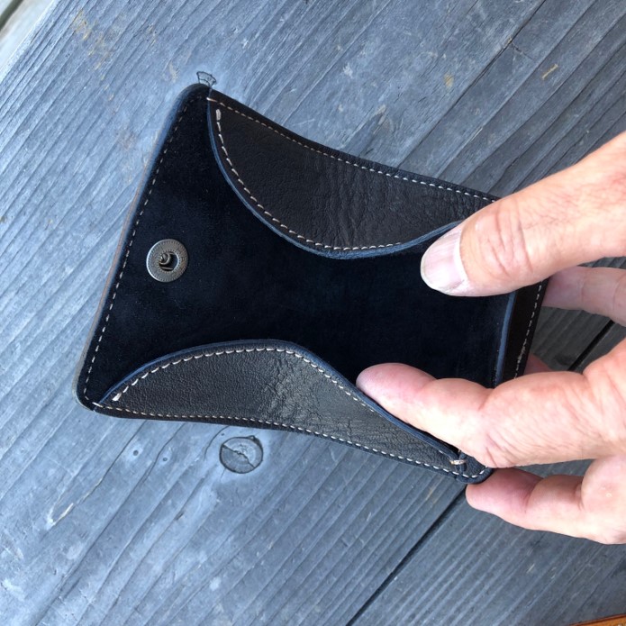 広島ジビエレザー　鹿革ボックス型二つ折りコインケース【01ブラック】