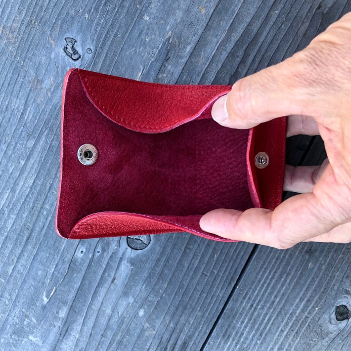 広島ジビエレザー　鹿革ボックス型二つ折りコインケース【03レッド】