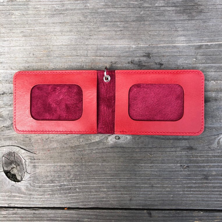 広島ジビエレザー　東広島産天然鹿革二つ折りID/パスケース　免許証入れやマイナンバーカード入れにも【03レッド】