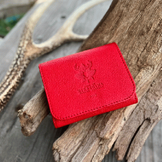 【広島ジビエレザー】カードが飛び出す！コンパクトウォレット【東広島産鹿革＆牛革ミニ財布】　【赤】