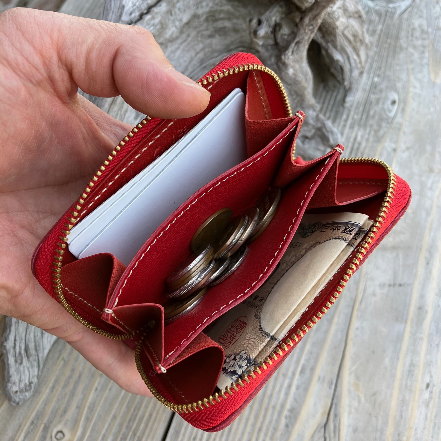 広島ジビエレザーラウンドジップミニ財布　【03レッド】