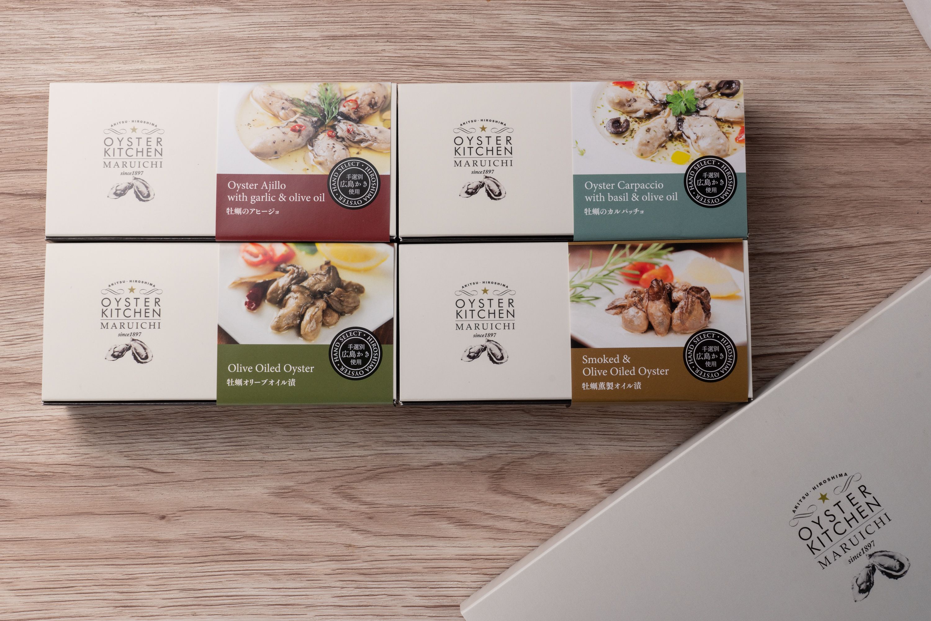 広島安芸津産　牡蠣オリーブオイル漬け　小箱4種セット