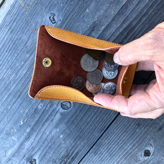 広島ジビエレザー　鹿革ボックス型二つ折りコインケース【02キャメル】