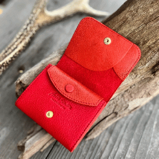 【広島ジビエレザー】カードが飛び出す！コンパクトウォレット【東広島産鹿革＆牛革ミニ財布】　【黒】