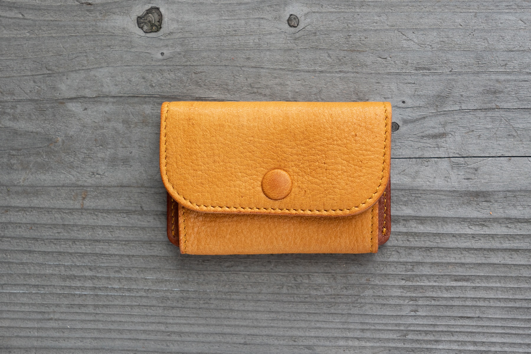 広島ジビエレザー　東広島産天然鹿革　ミニマム財布　お札もカードも小銭もオールインタイプ　【02キャメル】