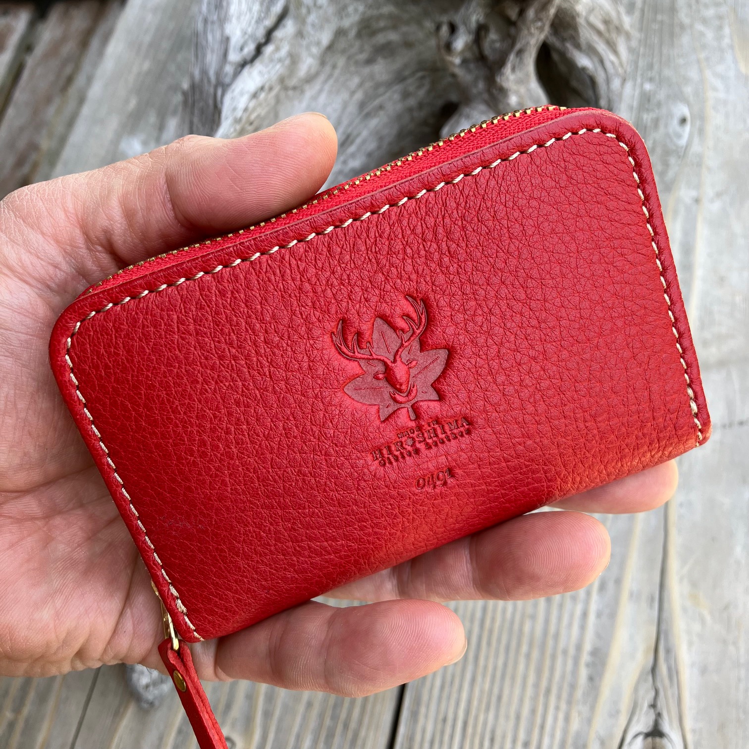 広島ジビエレザーラウンドジップミニ財布　【03レッド】