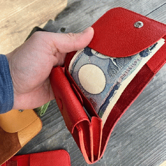 【広島ジビエレザー】カードが飛び出す！コンパクトウォレット【東広島産鹿革＆牛革ミニ財布】　【茶】