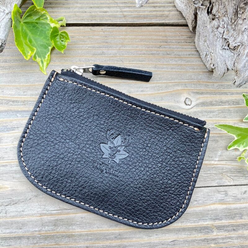 広島ジビエレザー　東広島産天然鹿革　本革ファスナー小銭入れ お札もカードも入るコインケース　【01ブラック】