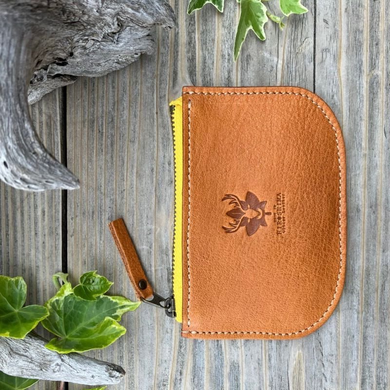 広島ジビエレザー　東広島産天然鹿革　本革ファスナー小銭入れ お札もカードも入るコインケース　【02キャメル】